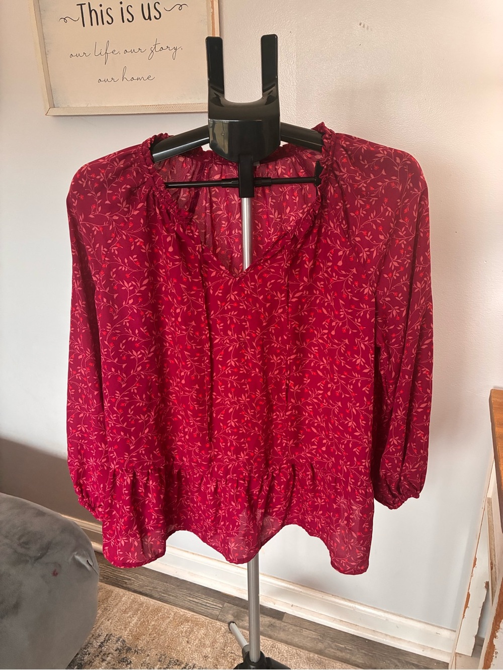 Old Navy Red Floral Peasant Blouse